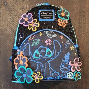 Disney Parks Loungefly Mini Backpack - Stitch 626 Day - Black Sequin